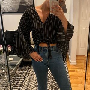 Bell sleeve tie front top